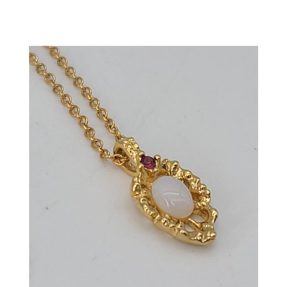 Van Doran Genuine Opal & Ruby Accent Gold-Tone Pendant Necklace 17.5"